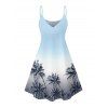 Vacation Outfit for Beach Ombre Coconut Tree Pattern Spaghetti Strap Tank Dress and Open Front Knit Cropped Cardigan Set - Bleu Poudre S | US 4