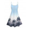 Vacation Outfit for Beach Ombre Coconut Tree Pattern Spaghetti Strap Tank Dress and Open Front Knit Cropped Cardigan Set - Bleu Poudre S | US 4