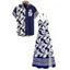 Hawaii Vacation Couple Outfit Plumeria Floral Tribal Print Twisted Cut Out Bowknot Slit Halter Dress and Shirt Set - Noir S | US 4