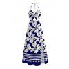 Hawaii Vacation Couple Outfit Plumeria Floral Tribal Print Twisted Cut Out Bowknot Slit Halter Dress and Shirt Set - Bleu profond S | US 4