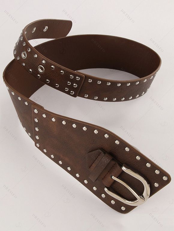 Vintage Punk Style Wide Belt Rivet Curved Metal Plate Belt - Brun 