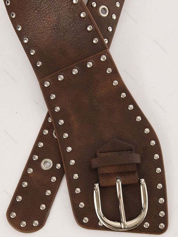 Vintage Punk Style Wide Belt Rivet Curved Metal Plate Belt - Brun 