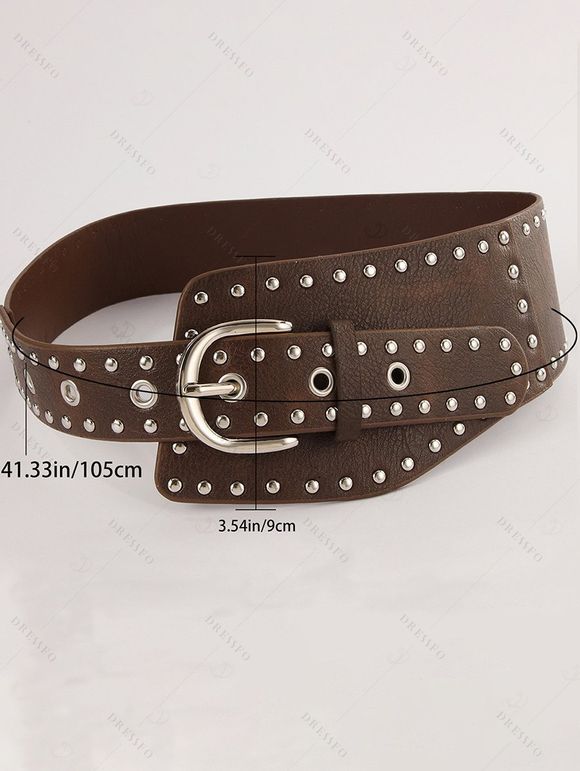 Vintage Punk Style Wide Belt Rivet Curved Metal Plate Belt - Brun 