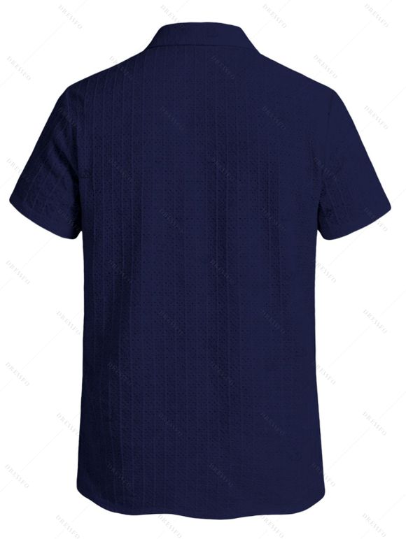 Men's Casual Shirt Textured Knitted Solid Color Button Up Shirt - Bleu profond 2XL