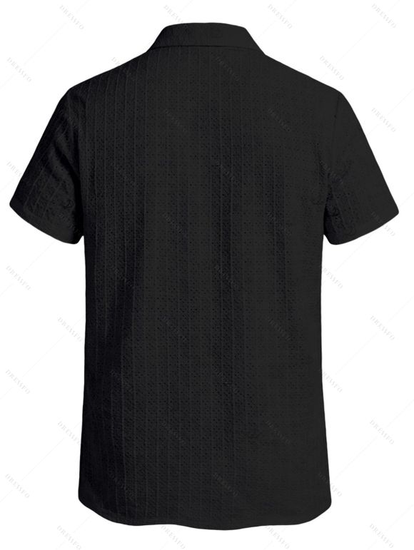 Men's Casual Shirt Textured Knitted Solid Color Button Up Shirt - Noir 2XL