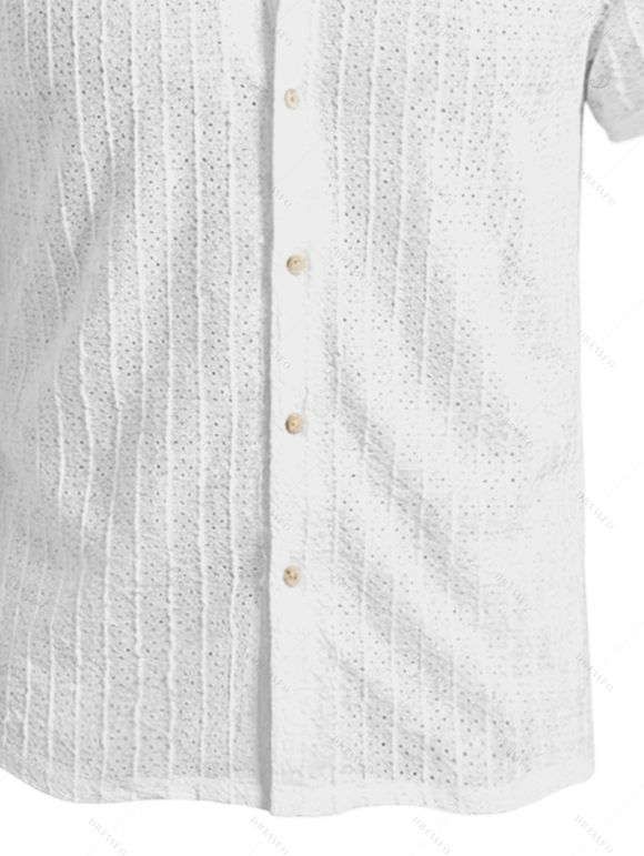 Men's Casual Shirt Textured Knitted Solid Color Button Up Shirt - Blanc XL