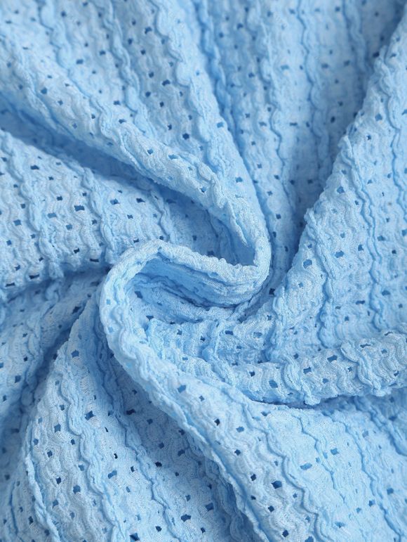 Men's Casual Shirt Textured Knitted Solid Color Button Up Shirt - Bleu clair M