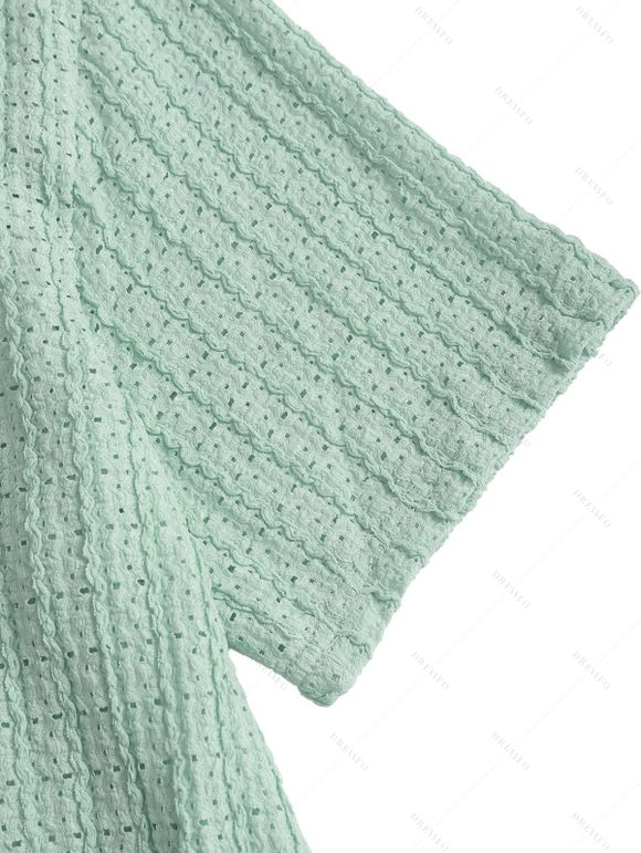 Men's Casual Shirt Textured Knitted Solid Color Button Up Shirt - Vert clair 2XL
