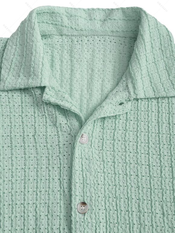 Men's Casual Shirt Textured Knitted Solid Color Button Up Shirt - Vert clair 2XL
