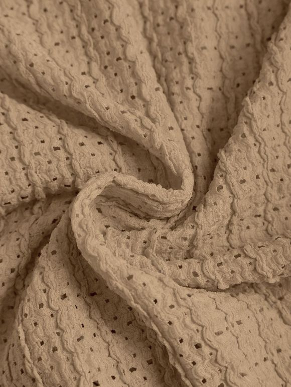 Men's Casual Shirt Textured Knitted Solid Color Button Up Shirt - café lumière M