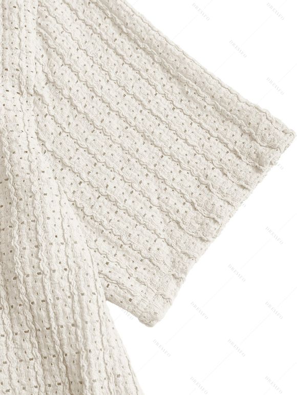 Men's Casual Shirt Textured Knitted Solid Color Button Up Shirt - Abricot S