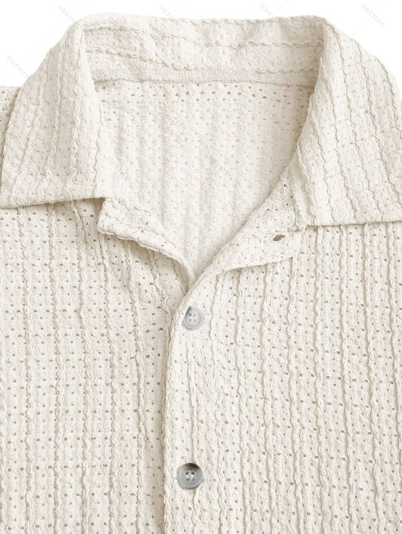 Men's Casual Shirt Textured Knitted Solid Color Button Up Shirt - Abricot S