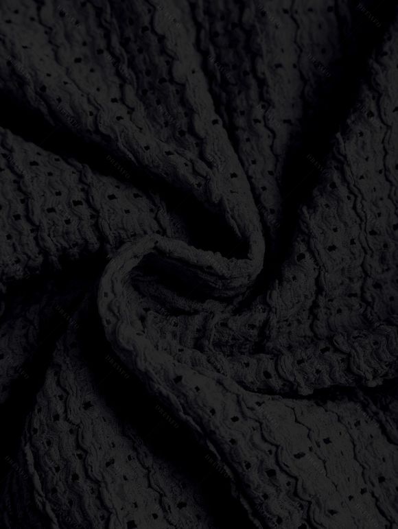 Men's Casual Shirt Textured Knitted Solid Color Button Up Shirt - Noir 2XL