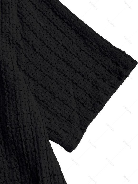 Men's Casual Shirt Textured Knitted Solid Color Button Up Shirt - Noir 2XL