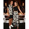 Vacation Couple Outfit Skew Neck Ruched Tank Top Tribal Hibiscus Floral Print Belt Pants and Shirt Shorts Set - BLACK S | US 4