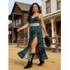 Robe vintage à imprimé tie-dye, dentelle ajourée, bretelles spaghetti fendue - Paon Bleu XXL | US 14