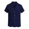 Men's Casual Shirt Textured Knitted Solid Color Button Up Shirt - Bleu profond XL