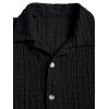 Men's Casual Shirt Textured Knitted Solid Color Button Up Shirt - Noir L