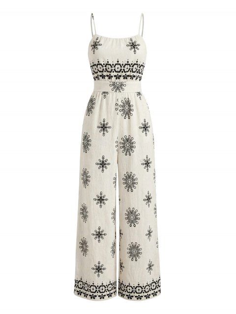 Combinaison bohème à jambes larges, imprimé ethnique, bretelles spaghetti