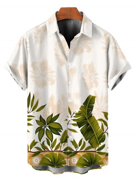 Chemise de vacances pour homme à Hawaï, imprimé tropical de feuilles de bananier, à boutons