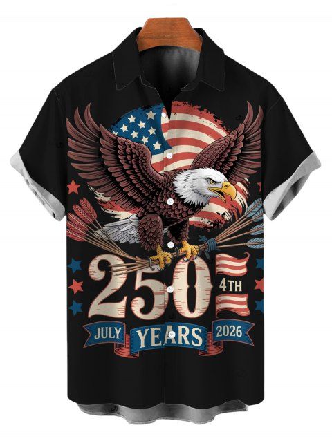 T-shirt homme pour la fête de l'Indépendance, imprimé patriotique avec aigle et éléments du drapeau américain, 250e anniversaire