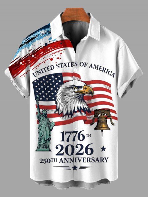 T-shirt homme pour la fête de l'Indépendance, drapeau américain, aigle, Statue de la Liberté, imprimé patriotique pour le 250e anniversaire