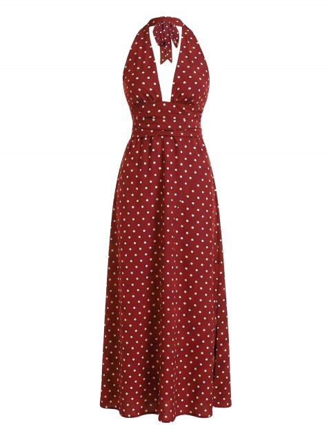 Robe de vacances vintage à pois, dos nu, maxi, style rétro