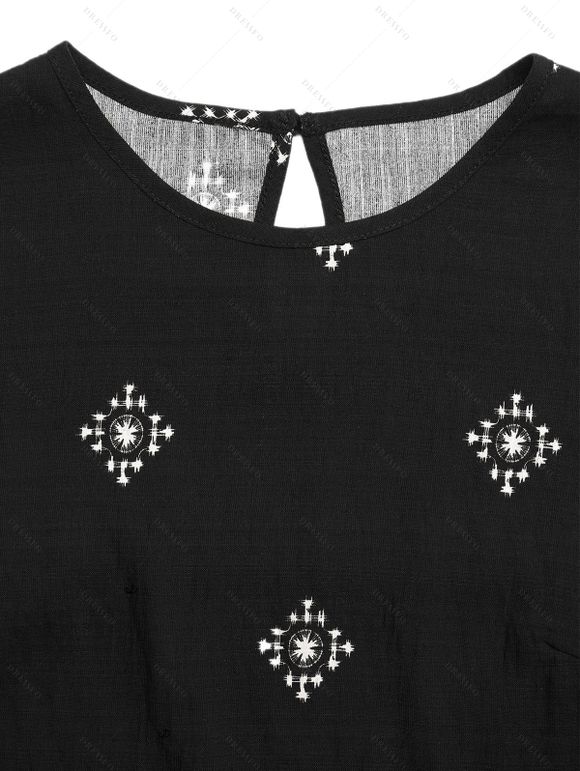 Vintage Vacation Couple Outfit Ethnic Print Tank Top Wide Leg Pants and Geometric Hollow Out Shirt Set - Noir S | US 4