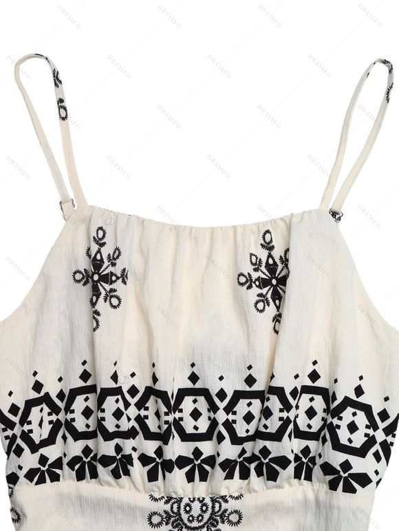 Bohemian Vacation Couple Outfit Ethnic Print Spaghetti Strap Wide Leg Jumpsuit and Textured Knitted Shirt Set - Beige S | US 4