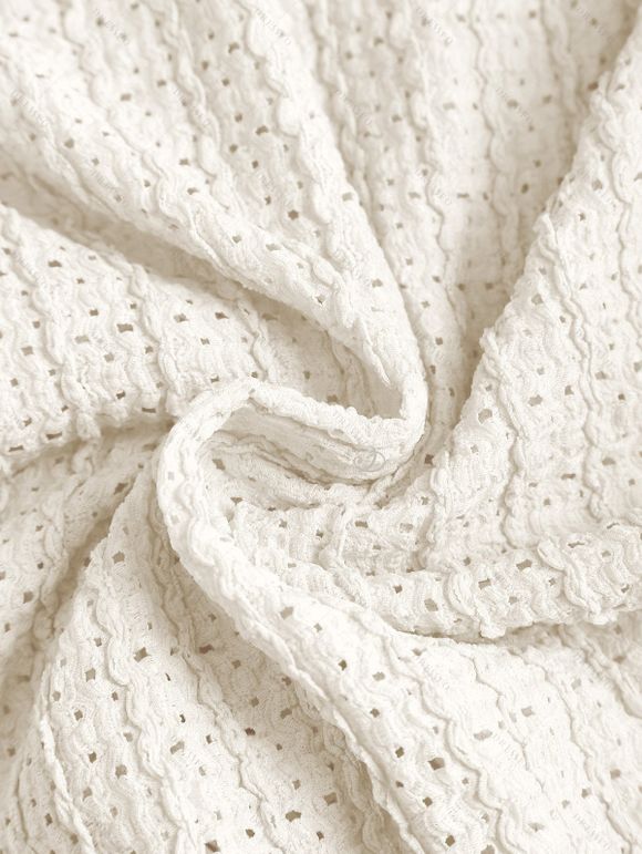 Bohemian Vacation Couple Outfit Ethnic Print Spaghetti Strap Wide Leg Jumpsuit and Textured Knitted Shirt Set - Beige S | US 4