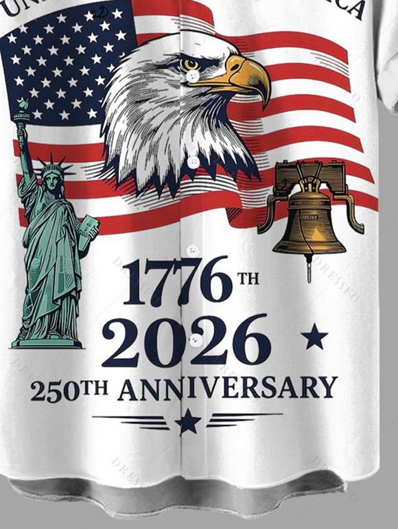 Men's Independence Day Shirt American Flag Eagle Statue of Liberty 250th Anniversary Print Patriotic Shirt - Blanc 5XL