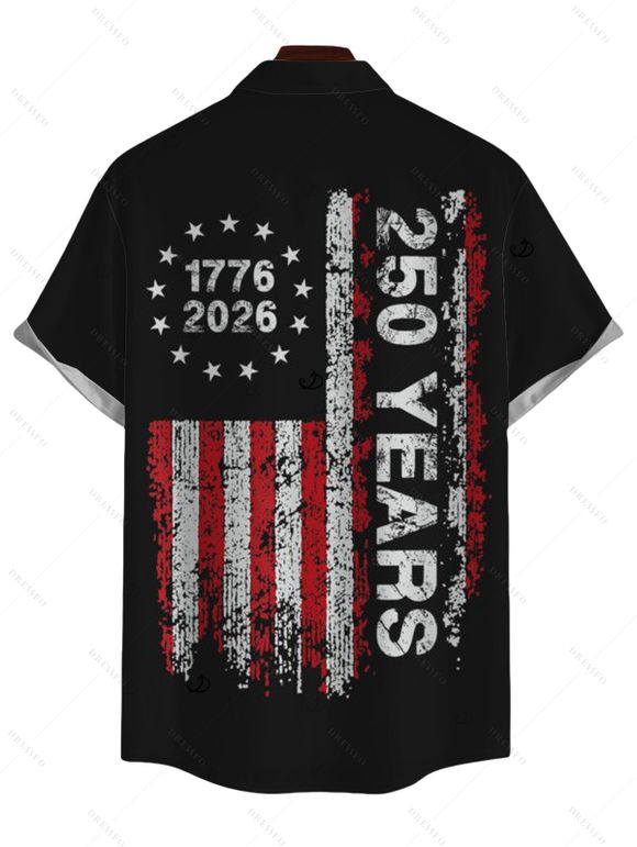 Men's Independence Day Shirt Vintage American Flag 250th Anniversary Print Roll Up Sleeve Patriotic Shirt - Noir 5XL