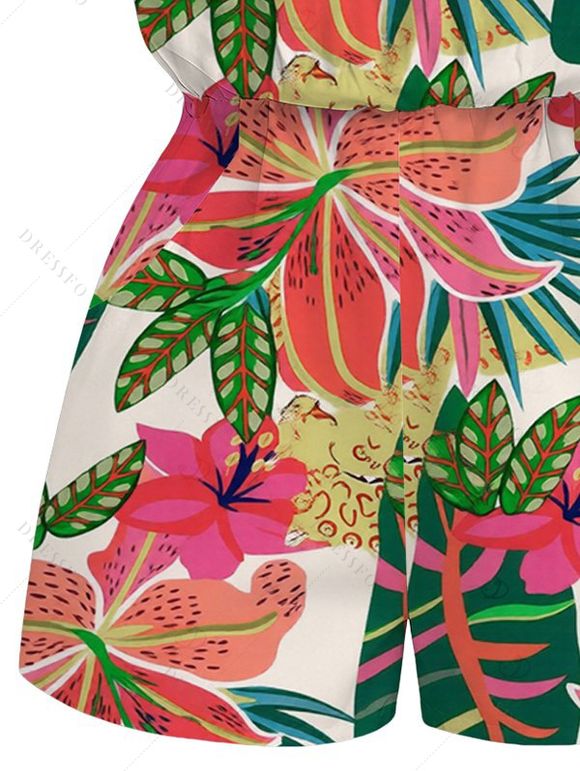 Vacation Romper Vibrant Tropical Floral Leaf Print Pocket Off the Shoulder Romper - multicolor XXL | US 14