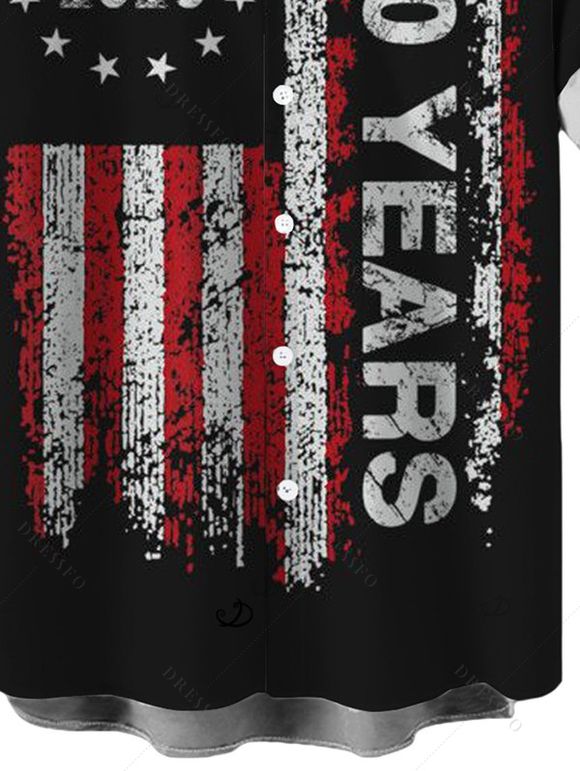 Men's Independence Day Shirt Vintage American Flag 250th Anniversary Print Roll Up Sleeve Patriotic Shirt - Noir 5XL