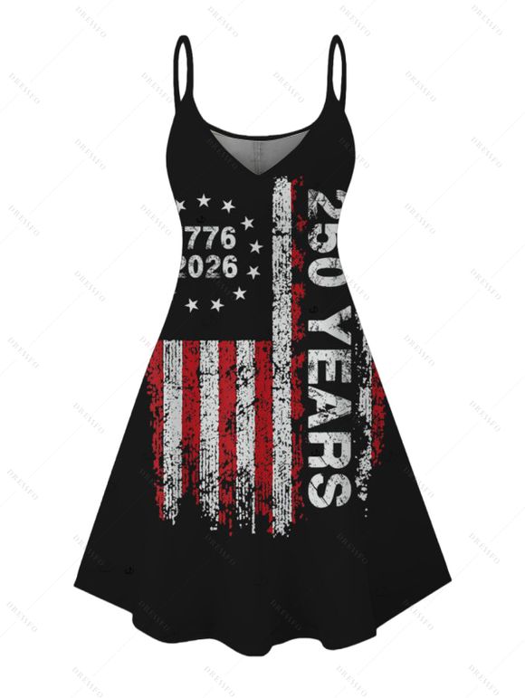 Independence Day Couple Outfit Vintage American Flag 250th Anniversary Print Dress and Roll Up Sleeve Shirt Patriotic Set - Noir S | US 4