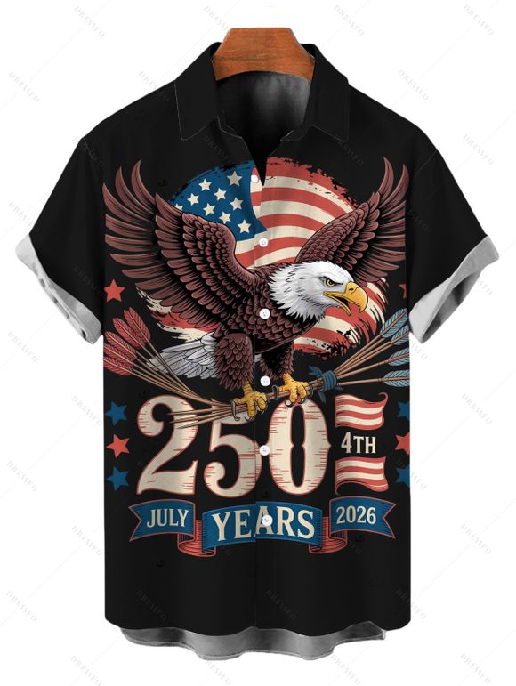 Independence Day Couple Outfit Eagle American Flag Elements 250 Anniversary Print Dress and Shirt Patriotic Set - Noir S | US 4