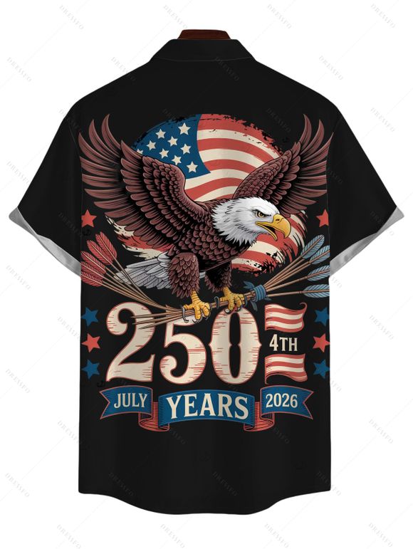 Independence Day Couple Outfit Eagle American Flag Elements 250 Anniversary Print Dress and Shirt Patriotic Set - Noir S | US 4