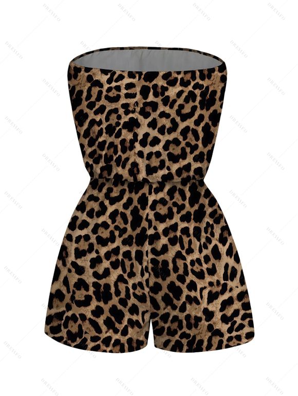 Vacation Romper Leopard Pattern Pocket Off the Shoulder Romper - marron foncé XXL | US 14