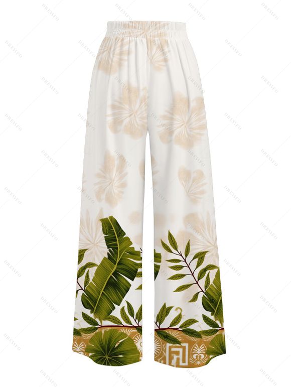 Vacation Couple Outfit Skew Neck Tank Top Tropical Banana Leaf Print Belt Pants and Shirt Shorts Set - Blanc S | US 4