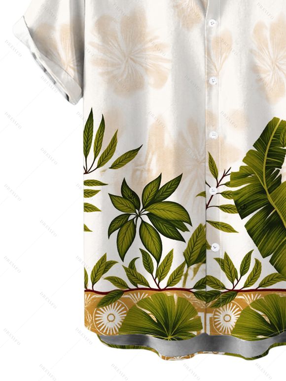 Vacation Couple Outfit Skew Neck Tank Top Tropical Banana Leaf Print Belt Pants and Shirt Shorts Set - Blanc S | US 4