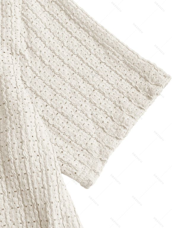 Vintage Vacation Couple Outfit Polka Dots Print Open Back Maxi Halter Dress and Textured Shirt Set - multicolor S | US 4