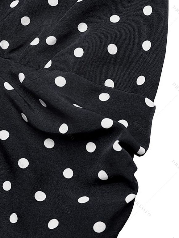Vintage Vacation Dress Polka Dots Print Open Back Maxi Retro Halter Dress - Noir XL | US 12