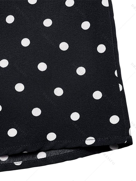 Vintage Vacation Dress Polka Dots Print Open Back Maxi Retro Halter Dress - Noir XL | US 12