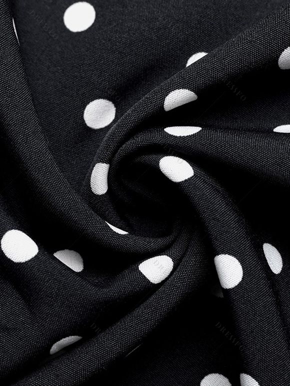 Vintage Vacation Dress Polka Dots Print Open Back Maxi Retro Halter Dress - Noir XL | US 12