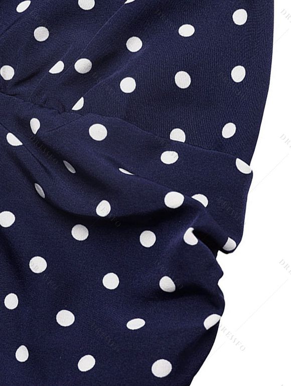 Vintage Vacation Dress Polka Dots Print Open Back Maxi Retro Halter Dress - Bleu profond XL | US 12