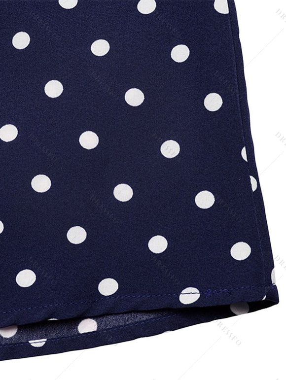 Vintage Vacation Dress Polka Dots Print Open Back Maxi Retro Halter Dress - Bleu profond XL | US 12