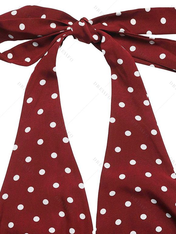 Vintage Vacation Dress Polka Dots Print Open Back Maxi Retro Halter Dress - Rouge Vineux XL | US 12
