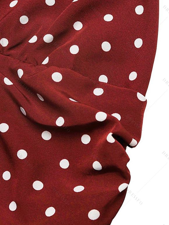 Vintage Vacation Dress Polka Dots Print Open Back Maxi Retro Halter Dress - Rouge Vineux XL | US 12