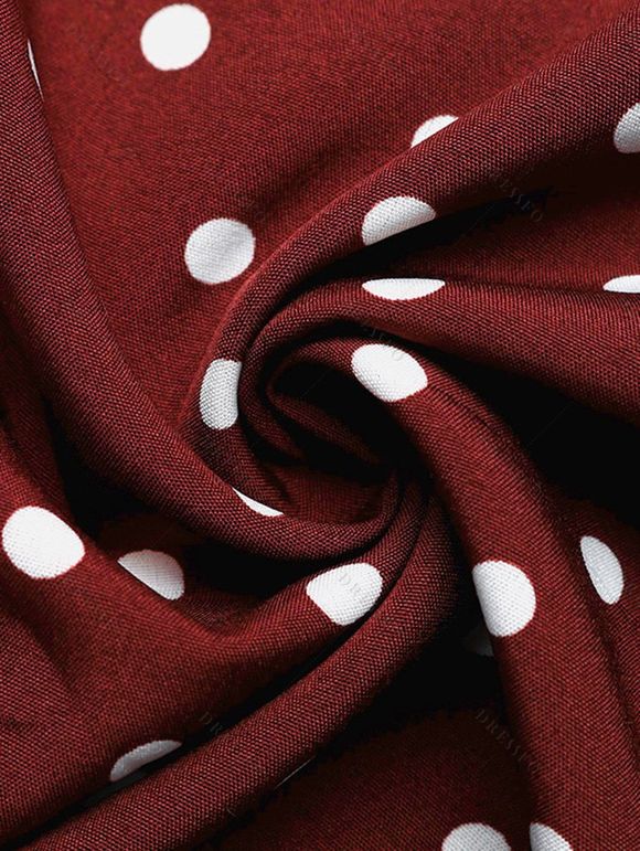 Vintage Vacation Dress Polka Dots Print Open Back Maxi Retro Halter Dress - Rouge Vineux XL | US 12