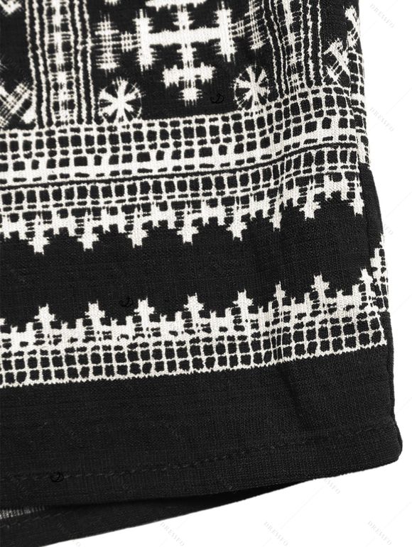 Vintage Vacation Outfit Geometric Ethnic Print Tank Top and Wide Leg Pants Set - Noir XL | US 10